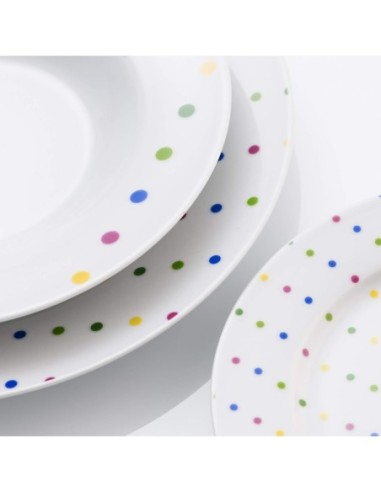 Set Vajilla Porcelana 18 Piezas Diseño Puntos De Colores Casa Benetton - Kiwiku