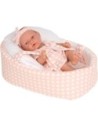 Arias Muñeca Elegance Pillines 26 Cm Con Cuerpo Completo de Vinyl, Ropa y Capazo Rosa y Blanco