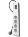 Belkin Bsv400vf2m - Regleta Protección Contra Sobretensiones, 4 Tomas, Cable 2 M, Blanco y Gris