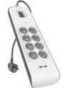 Belkin Bsv804vf2m Regleta de Protección Contra Sobretensiones Con 8 Tomas 2 Puertos Usb 2.4 A 2m Blanco