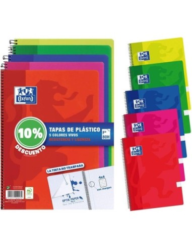 Pack 5 Cuadernos OXFORD Fº Polipropileno School 80 Hojas 4x4 Colores Vivos - Kiwiku
