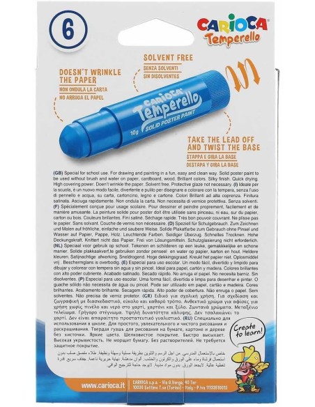 Témpera Sólida CARIOCA Temperello - Caja De 6 Colores | Kiwiku