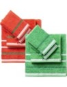 Benetton Pack de 2 Set de 4 Toallas de Baño en Color Rojo y Verde A Rayas, 100% Algodón Gramaje 450gsm