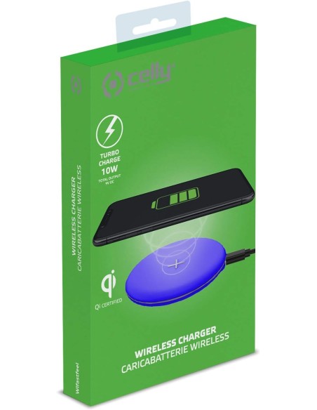 Cargador Inalámbrico CELLY Feeling 10W Azul Compatible Con Tecnología Qi - Kiwiku