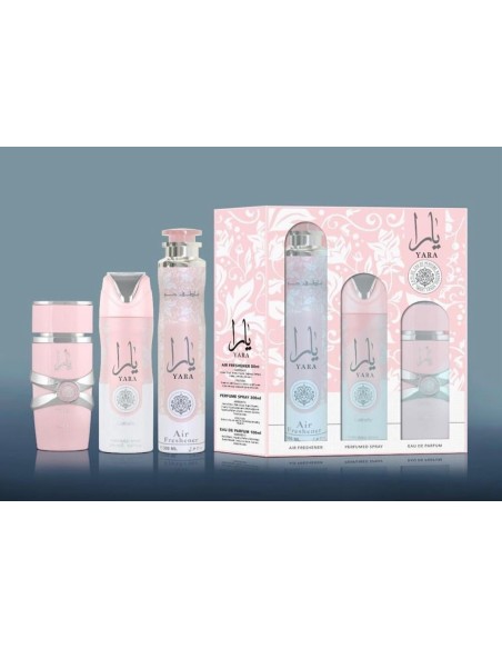 Lattafa Yara Gift Set 100ml EDP + 50ml Hair Spray + 200ml Perfumed Spray Para Mujer - Kiwiku  