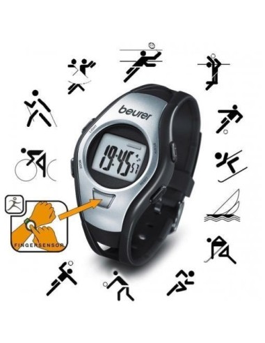 Beurer PM15 - Pulsómetro sin correa pectoral, medidor ritmo cardiaco, cronómetro, color negro/silver: Kiwiku.com: Deportes y ai