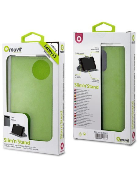 Muvit MUSNS0037 - Funda slim folio y función soporte para Samsung Galaxy S5, verde/gris: Muvit: Kiwiku.com: Electrónica