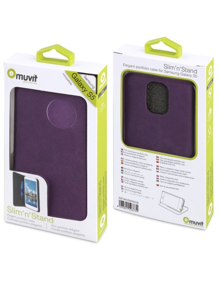 Kiwiku.com: Muvit MUSNS0038 - Funda slim folio y función soporte para Samsung Galaxy S5, lila/naranja - Electrónica