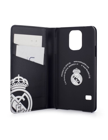 Kiwiku.com: Real Madrid RMFM012 - Funda folio para Samsung Galaxy S5, diseño escudo plateado, negro - Electrónica