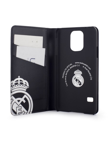 Kiwiku.com: Real Madrid RMFM012 - Funda folio para Samsung Galaxy S5, diseño escudo plateado, negro - Electrónica
