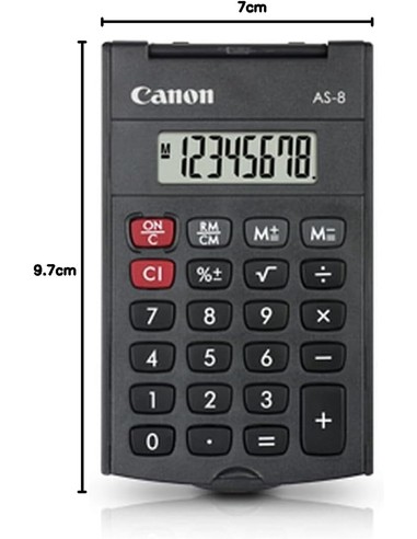 Calculadora De Bolsillo CANON AS-8 Compacta Con Pantalla LCD Y Tapa Rígida