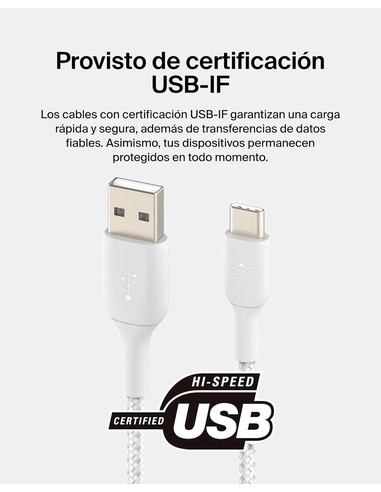 Cable USB-C Trenzado BELKIN BoostCharge CAB002BT1MWH 1 m Blanco | Kiwiku