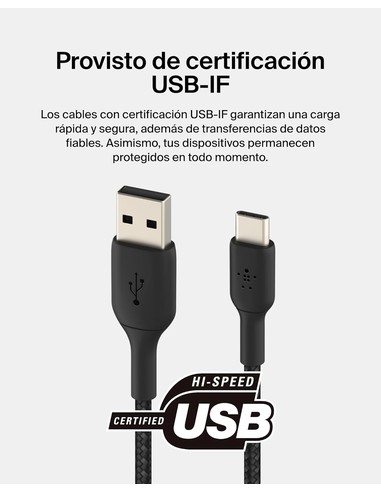 Cable USB-A A USB-C Trenzado BELKIN Braidedc-A 0.15M Negro | Kiwiku