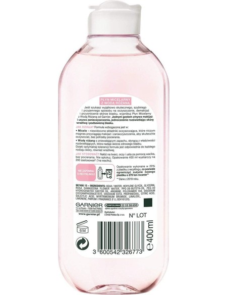 GARNIER Agua Micelar Con Agua De Rosas 400 Ml - Limpieza Facial Suave Y Luminosidad