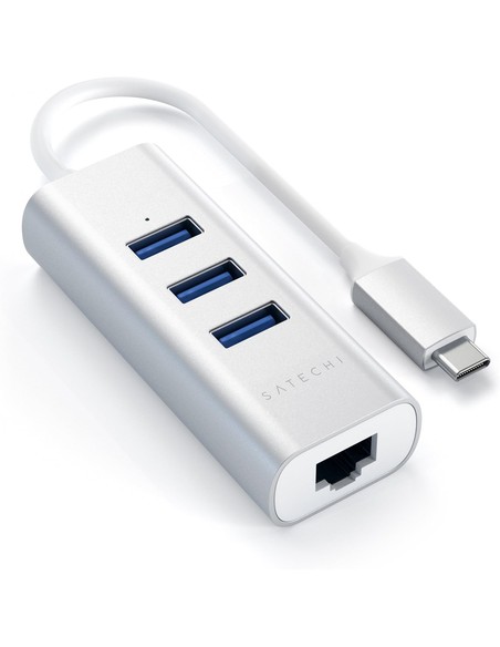 Hub SATECHI 2-en-1 Tipo-C USB 3.0 con Ethernet - Plata | Kiwiku