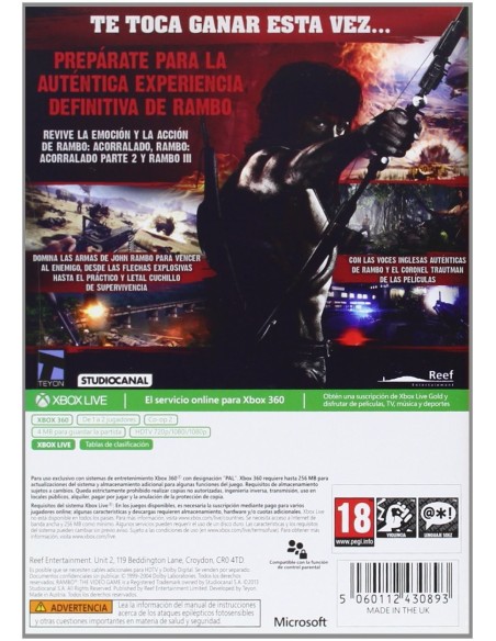 Rambo: Xbox 360: Kiwiku.com: Videojuegos