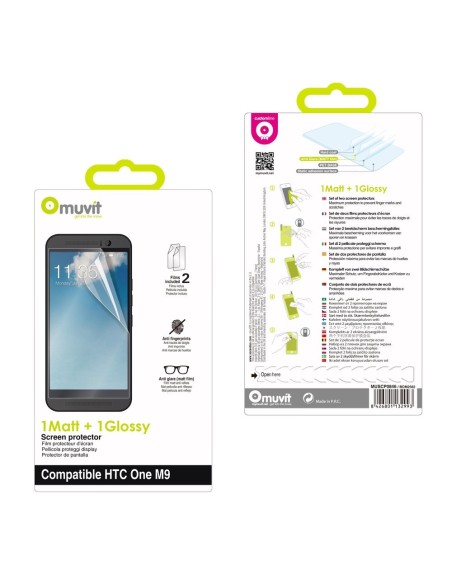 set de dos protectores pantalla: 1 mate - 1 brillo htc one m9 muvit MUSCP0846 kiwiku.com
