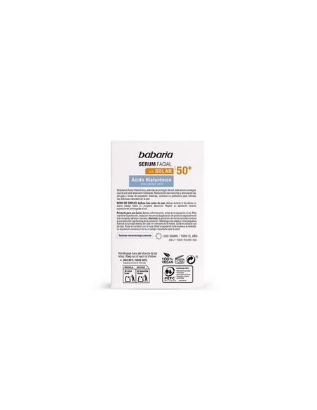 Sérum Facial BABARIA Solar Ácido Hialurónico SPF50+ 30 ml - Protección e Hidratación