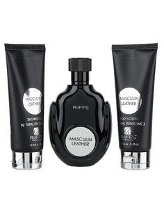 Riiffs Masculin Leather Giftset 3 Pieces para Hombre - Eau de Parfum, Gel de Ducha y Loción Corporal 100 Ml Cada Uno