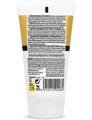 Crema Para Pies Anti Durezas BABARIA Con Aloe Vera 50ml - Kiwiku