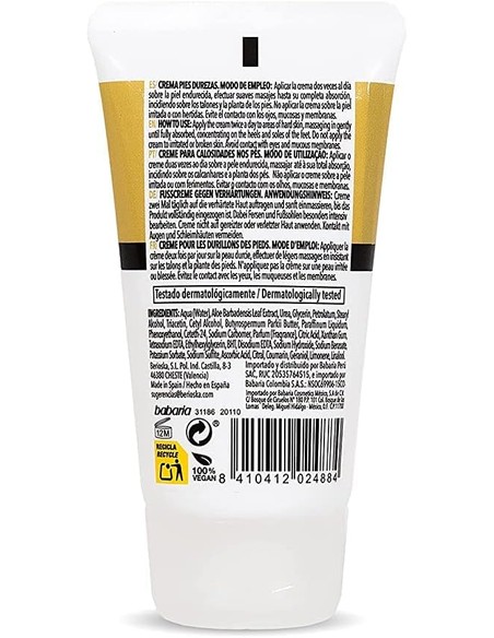 Crema Para Pies Anti Durezas BABARIA Con Aloe Vera 50ml - Kiwiku