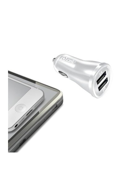 cargador de coche con 2 puertas USB blanco 2.1A CCUSB22W kiwiku.com