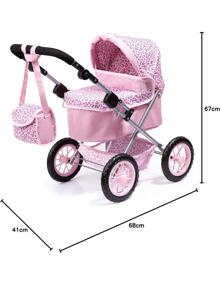 Cochecito De Muñeca Bayer Design Trendy Rosa Con Estampado De Leopardo - Kiwiku
