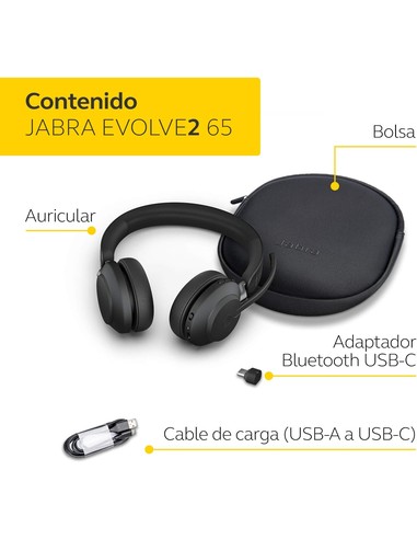 Auriculares Jabra Evolve2 65 UC Bluetooth con Micrófono y USB-C | Kiwiku