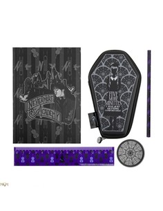 cinereplicas_juego_de_papelería_wednesday_5_piezas_serie_addams_cuaderno_bloc_lápiz_borrador_estuche_4895205617315_oferta