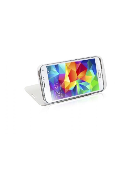Funda con batería integrada 3.200 mAh para Samsung Galaxy S5 con flip, color blanco TEBATCASES5W kiwiku.com