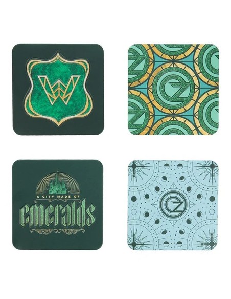 paladone_set_de_4_posavasos_wicked_ciudad_esmeralda_con_acabado_metálico_y_relieve_5056577746686_oferta