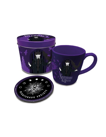 pyramid_international_set_lata_regalo_wednesday_nightshades_&_ravens_con_taza_y_posavasos_en_tonos_negros_y_morados_505029386602