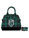 Loungefly Harry Potter Bandolera Varsity Slytherin - Mochila Cruzada Oficial Con Detalles en Verde y Plata, Medidas 24 X 20 X 13