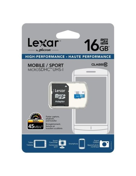 Tarjeta lexar 16GB MICROSDHC HIGH ADAPTER CLASS10 LSDMI16GBBEU300A kiwiku.com