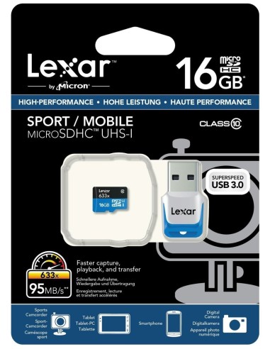 Lexar LSDMI16GBBEU633R - Tarjeta microSDHC de 16 GB con lector LSDMI16GBBEU633R kiwiku.com