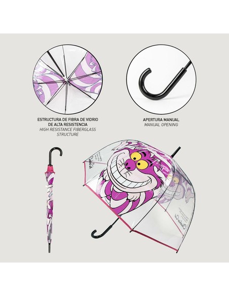 Cerda Paraguas Manual Adultos Gato Cheshire 60 cm | Protección Lluvia Kiwiku