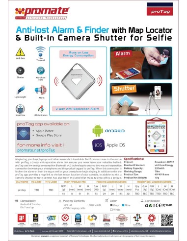BLUETOOTH PROMATE ALARMA ANTI-PERDIDA con LOCALIZADOR Y OBTURADOR PARA AUTOFOTO (Gris): Kiwiku.com: Electrónica