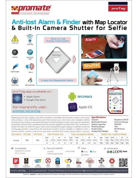 BLUETOOTH PROMATE ALARMA ANTI-PERDIDA con LOCALIZADOR Y OBTURADOR PARA AUTOFOTO (Gris): Kiwiku.com: Electrónica