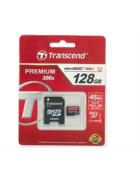 Tarjeta de memoria transcend micro sdxc uhs-i 128 gb clase 10 300x con adaptador  kiwiku.com
