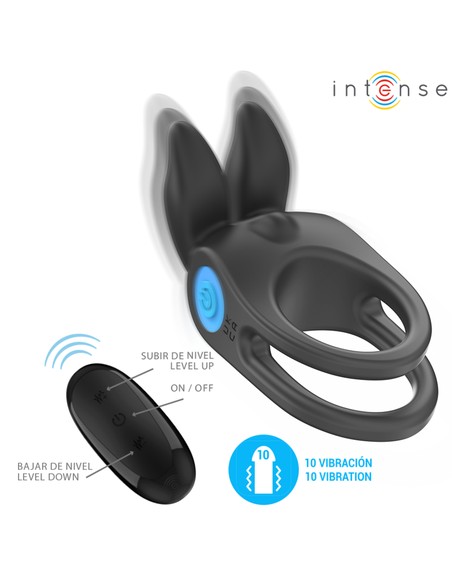 Anillo Doble Vibrador SAM Negro INTENSE COUPLES TOYS | 10 Modos Vibración + Control Remoto | Kiwiku