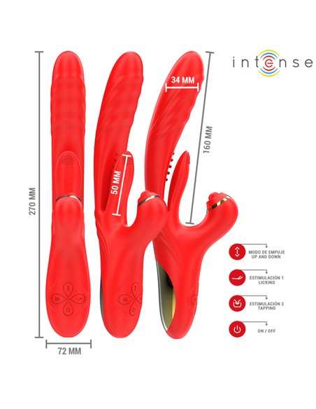 Vibrador Multifunción Rosalia 3 en 1 Rojo Intense Fun | Kiwiku - Empuje y Pulsación Intensa