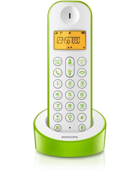 Philips D1201 - Teléfono inalámbrico (DECT, 50m, 300m), verde y blanco D1201WN/23 kiwiku.com