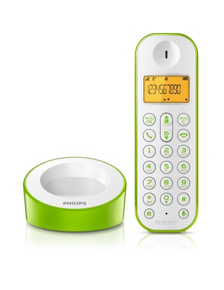 Philips D1201 - Teléfono inalámbrico (DECT, 50m, 300m), verde y blanco D1201WN/23 kiwiku.com