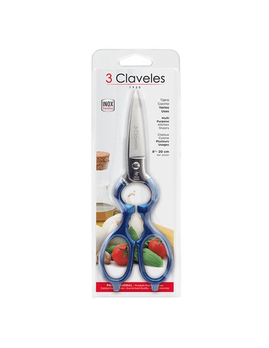 tres_clavelÉs_tijeras_de_cocina_multiusos_inox_8"_acero_inoxidable_azul_para_cascanueces_y_corte_universal_8410990004018_promoci