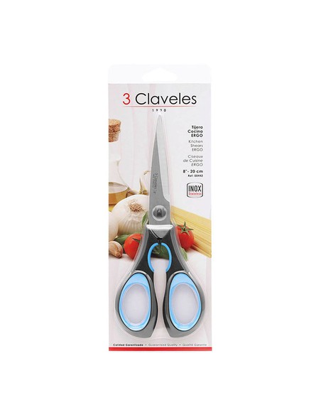 tres_claveles_tijera_de_cocina_ergo_8"_multiusos_con_mango_ergonómico_soft_grip_8410990004421_barato