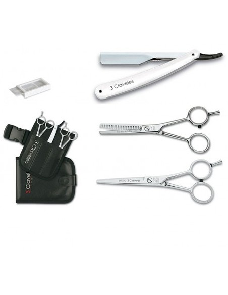 tres_claveles_estuche_skool_2_tijeras_peluquería_5.5"_corte_y_esculpir_con_navaja_3c"_y_cuchillas_repuesto_8410990127601_oferta