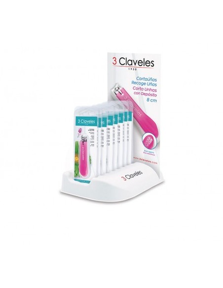 tres_claveles_cortauñas_recoge_uñas_rosa_8_cm_expositor_24_unidades_3c_8410990124266_oferta