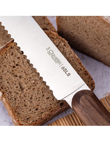 Cuchillo Panero Oslo 20 cm Tres Claveles | Acero Inoxidable Dentado con Mango Madera - Kiwiku