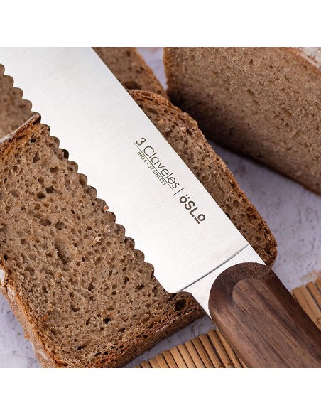 Cuchillo Panero Oslo 20 cm Tres Claveles | Acero Inoxidable Dentado con Mango Madera - Kiwiku