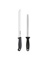 Tres Claveles Set de Cuchillo Jamonero Evo y Chaira, Acero Inoxidable, 25 Cm, 2 Piezas, Negro